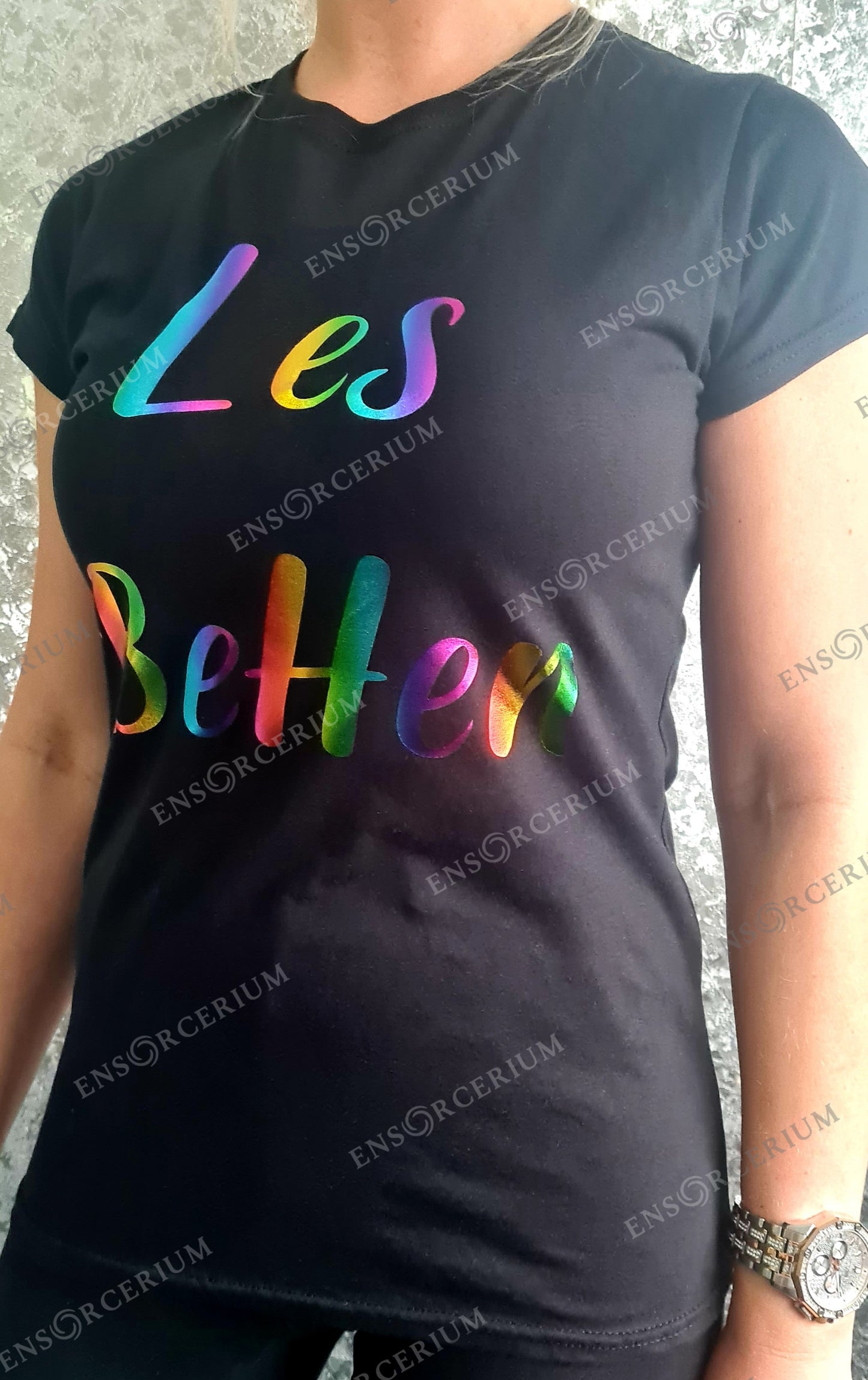 Rainbow Glittered 'Les Behen' Womens Lesbian Hen Do Bachelorette T-shirt