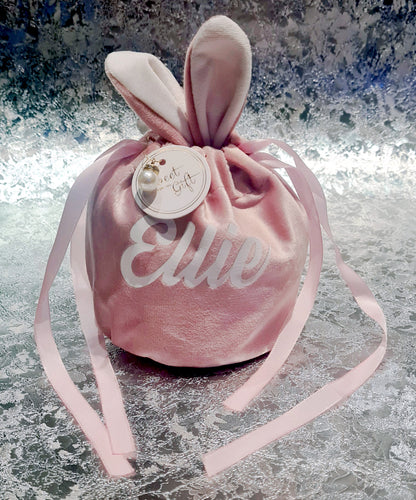Personalised Large Velvet Bunny Gift Bag