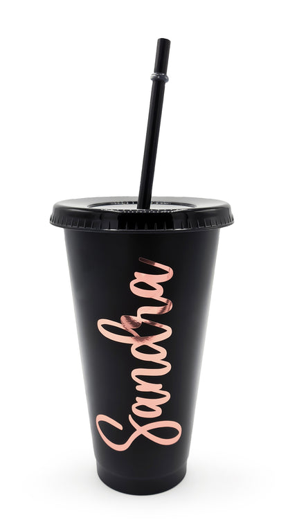 Personalised Tumbler with Lid & Straw | 710ml 24oz Black Reusable Cup