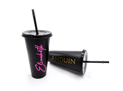 Personalised Tumbler with Lid & Straw | 710ml 24oz Black Reusable Cup