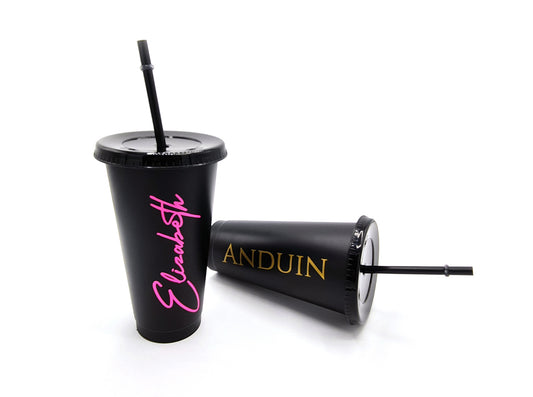 Personalised Tumbler with Lid & Straw | 710ml 24oz Black Reusable Cup