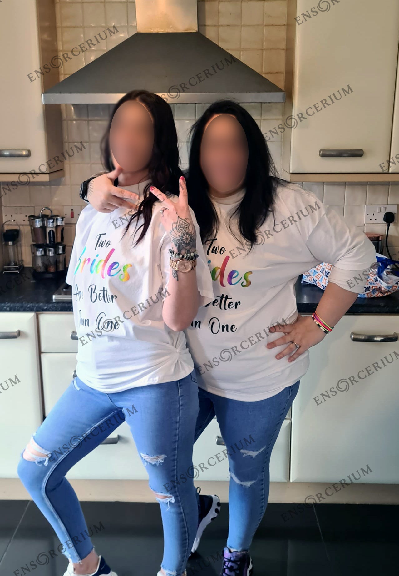 Rainbow Glittered 'Two Brides Are Better Than One' Womens Lesbian Hen Do Bachelorette T-shirt