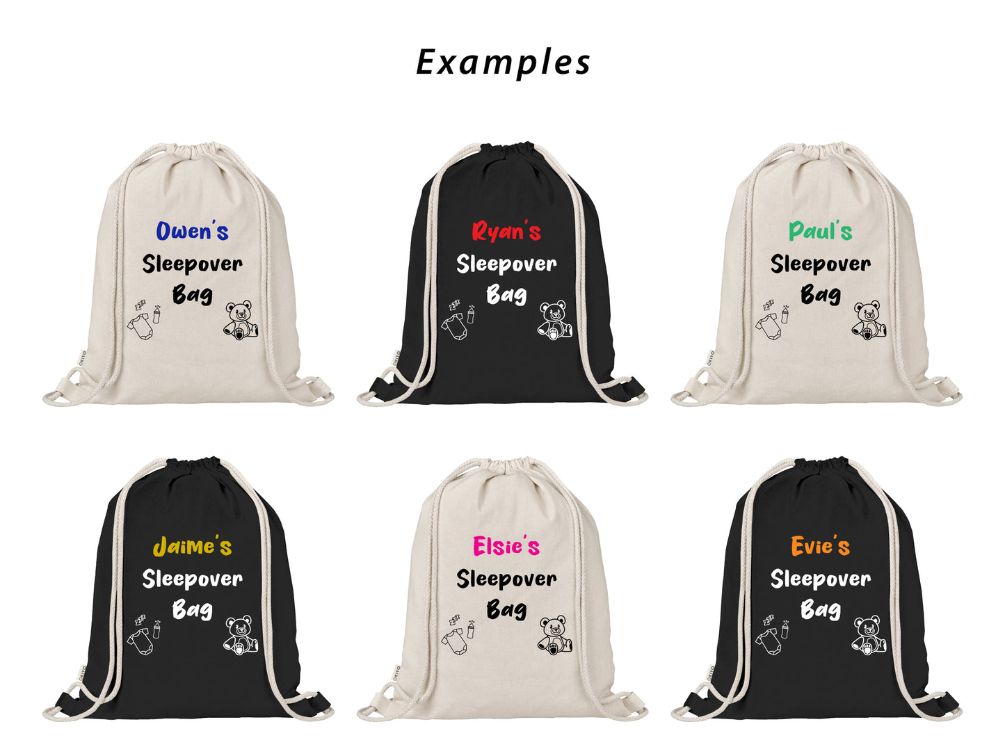 Custom Personalised Baby Sleepover Bag with Cute Teddy Bear Bottle Icon