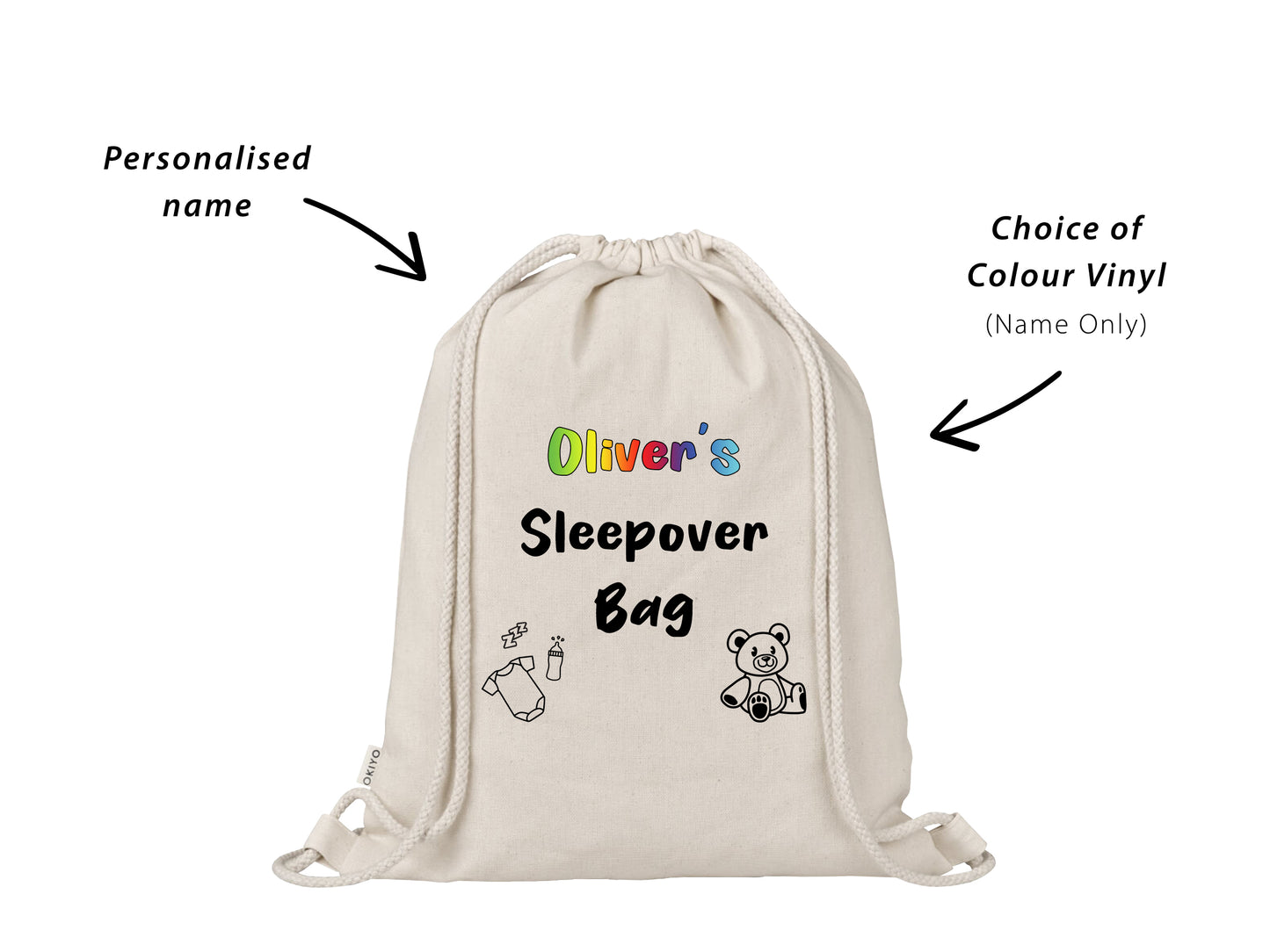 Custom Personalised Baby Sleepover Bag with Cute Teddy Bear Bottle Icon