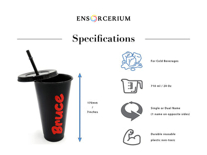 Personalised Tumbler with Lid & Straw | 710ml 24oz Black Reusable Cup