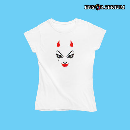 Glitter Horns & Lips Devil Wicked Woman Face T-Shirt