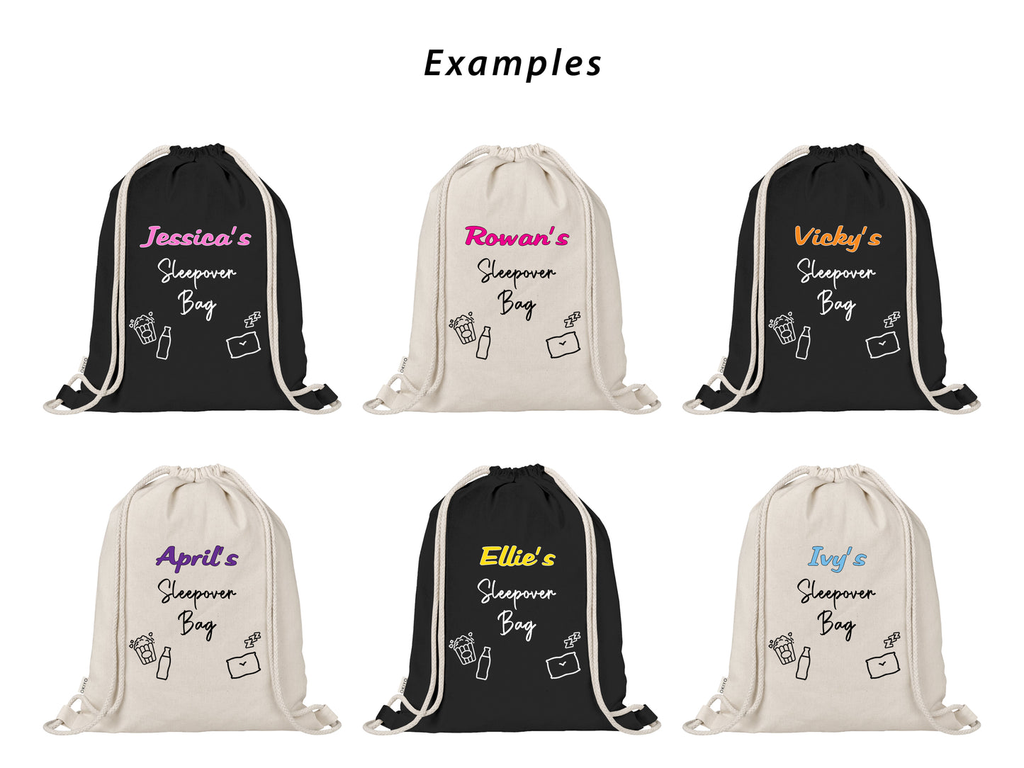 Custom Personalised Girls Sleepover Bag with Popcorn Soda Pillow Icon