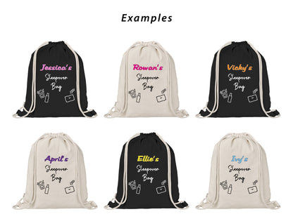Custom Personalised Girls Sleepover Bag with Popcorn Soda Pillow Icon