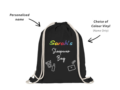 Custom Personalised Girls Sleepover Bag with Popcorn Soda Pillow Icon