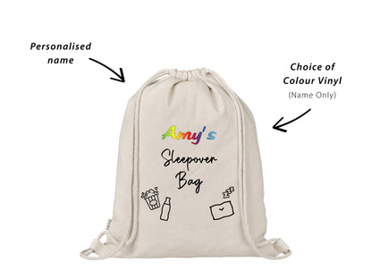 Custom Personalised Girls Sleepover Bag with Popcorn Soda Pillow Icon