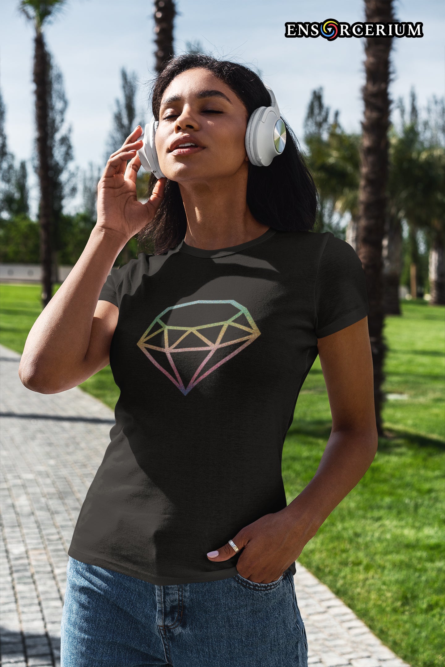 Sparkling Glittered Metallic Crystal Jewel Diamond Gemstone T-Shirt