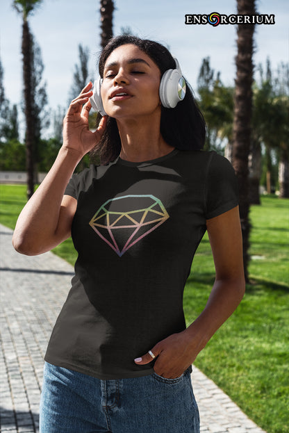 Sparkling Glittered Metallic Crystal Jewel Diamond Gemstone T-Shirt