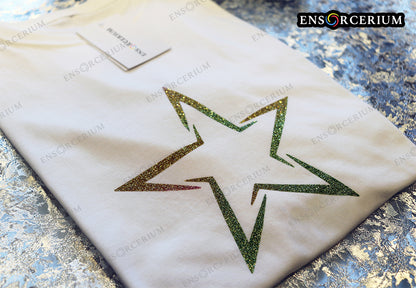 Unique Spiral Glittered Interlocking Star T-Shirt