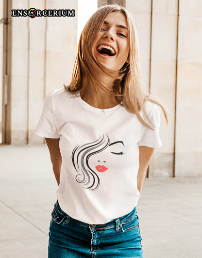 Glamorous Lady with Lush Hair & Glittered Pouty Lips T-shirt