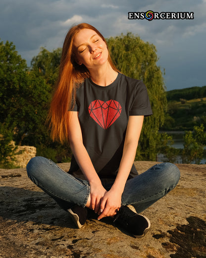 Crystal Diamond Jewel Gemstone Love Heart Shaped T-Shirt