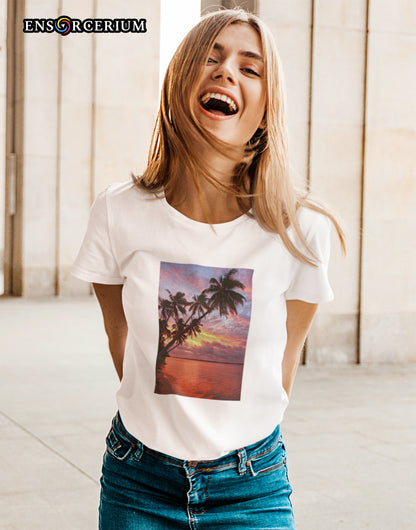Hawaii Paradise Summer Beach Sunset with Palm Trees T shirt