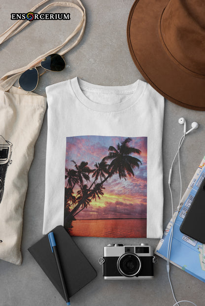 Hawaii Paradise Summer Beach Sunset with Palm Trees T shirt