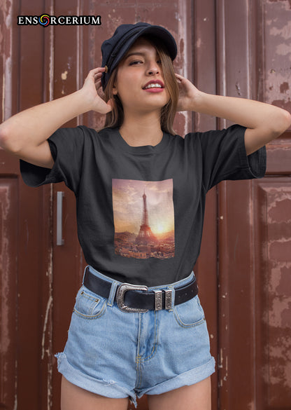 Romatic Paris Eiffel Tower Sunset Photo T-shirt