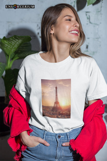 Romatic Paris Eiffel Tower Sunset Photo T-shirt