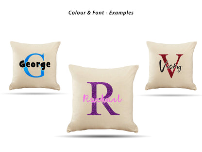 Personalised Custom Glitter Initial & Name Cream Pillow Cover - 18"x18"