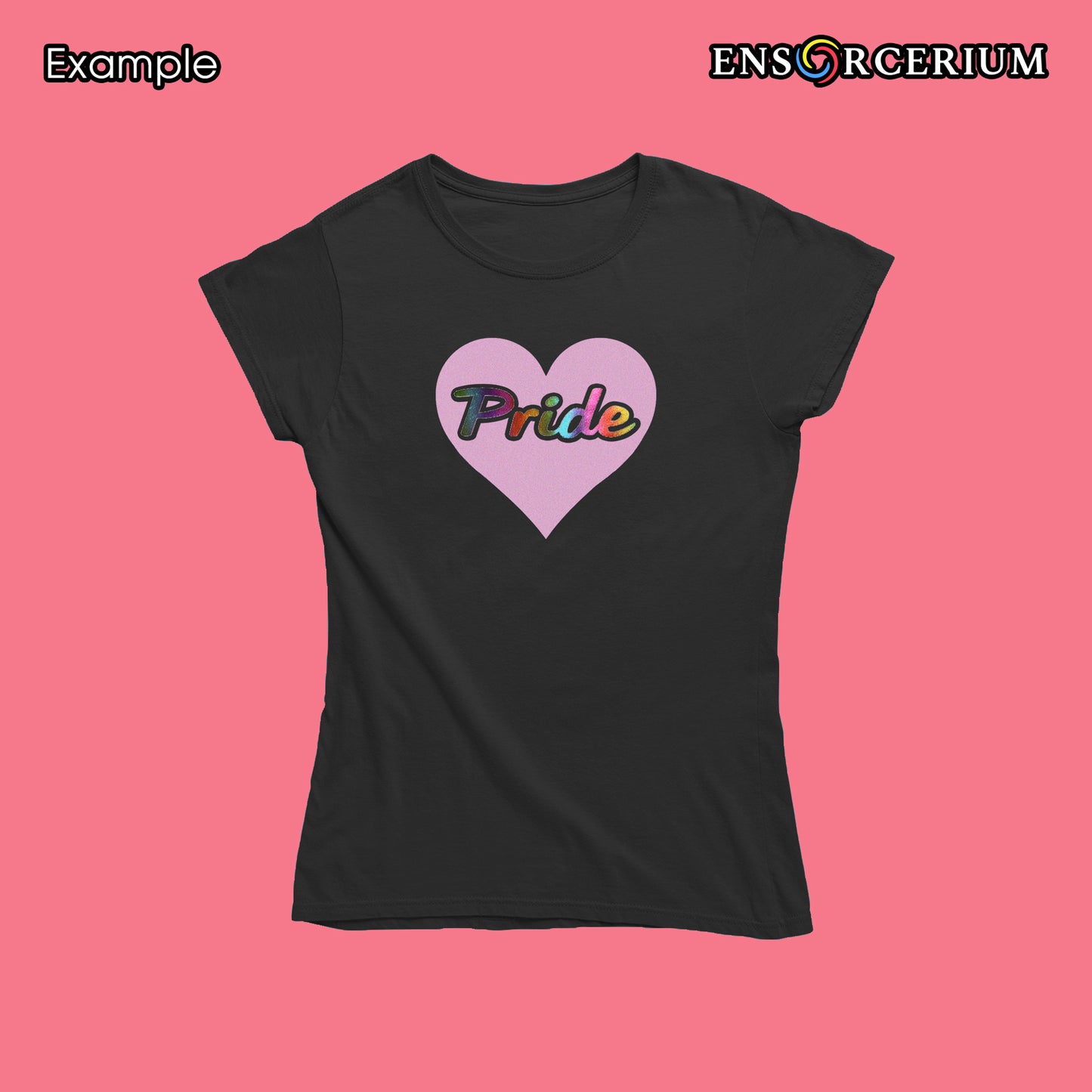 Custom Colour Glittered Love Heart with Metallic Rainbow Pride Text T-shirt