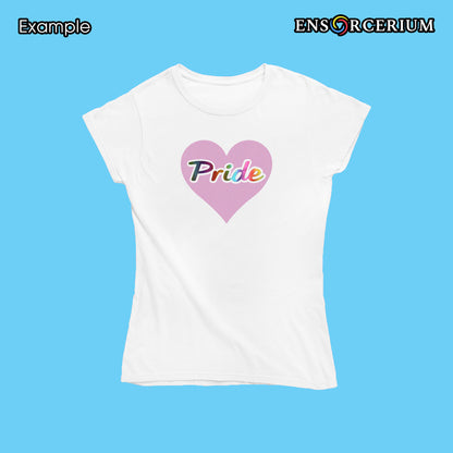 Custom Colour Glittered Love Heart with Metallic Rainbow Pride Text T-shirt