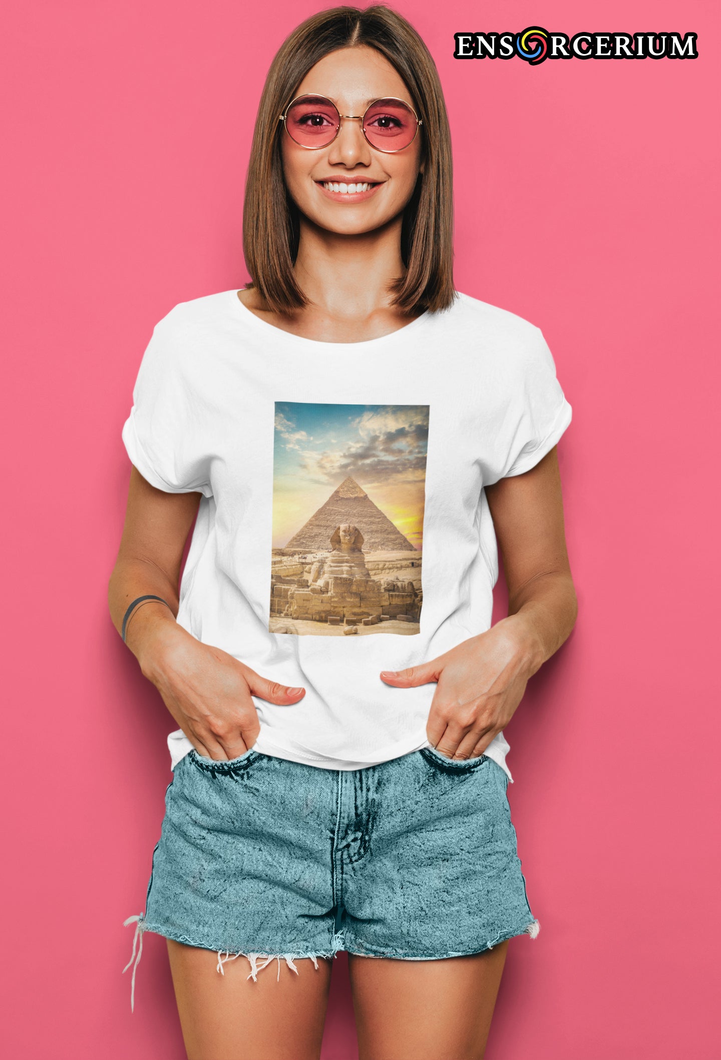 Egyptian Great Pyramid with Great Sphinx of Giza photo T-shirt