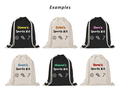 Custom Personalised Kids School Sports/PE Kit Bag with Sport Icons