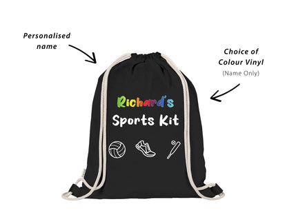 Custom Personalised Kids School Sports/PE Kit Bag with Sport Icons