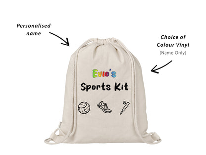 Custom Personalised Kids School Sports/PE Kit Bag with Sport Icons